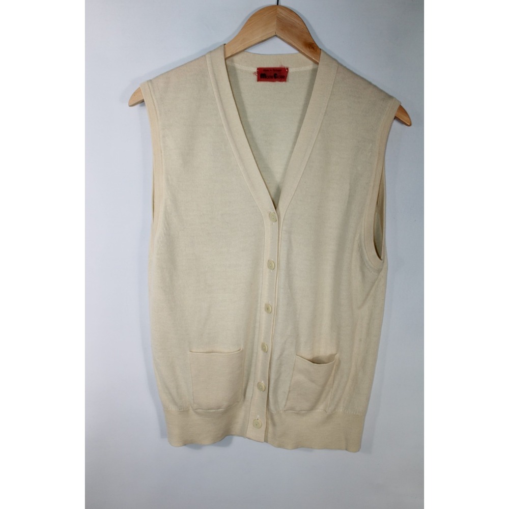 Marie Claire Women's NO SIZE Ivory Vintage Wool Sleeveless Knit Cardigan